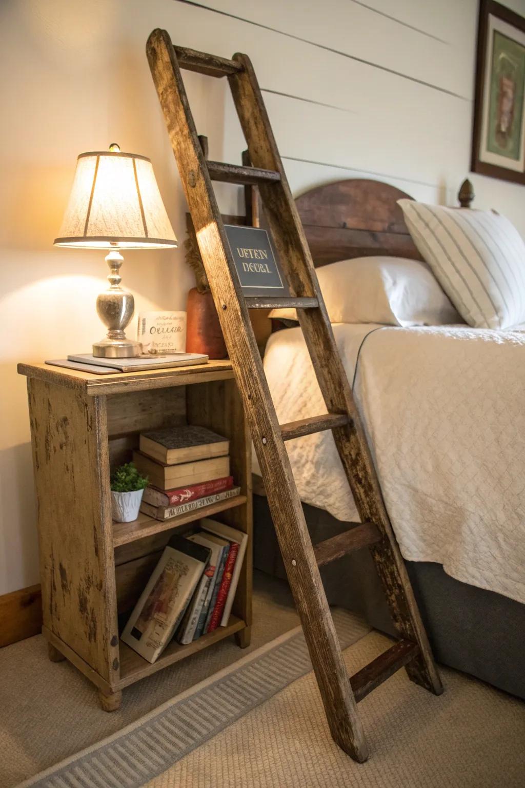 Add a rustic touch to your bedroom with a ladder nightstand.
