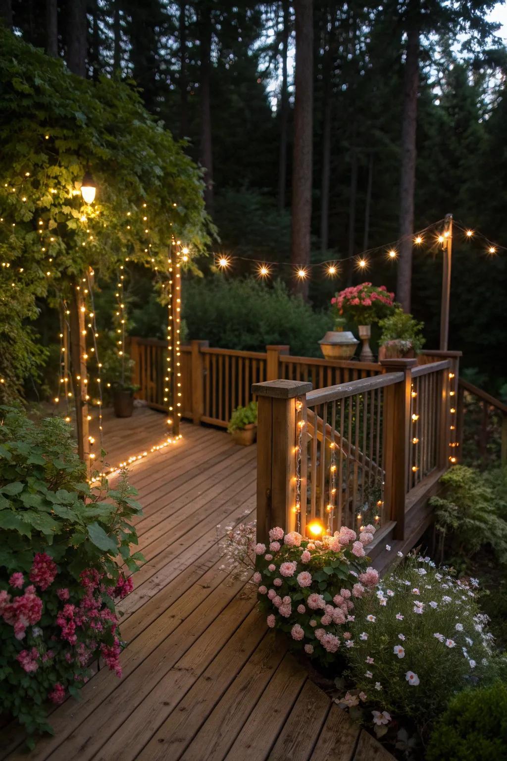 Fairy lights add a sprinkle of magic to the deck.