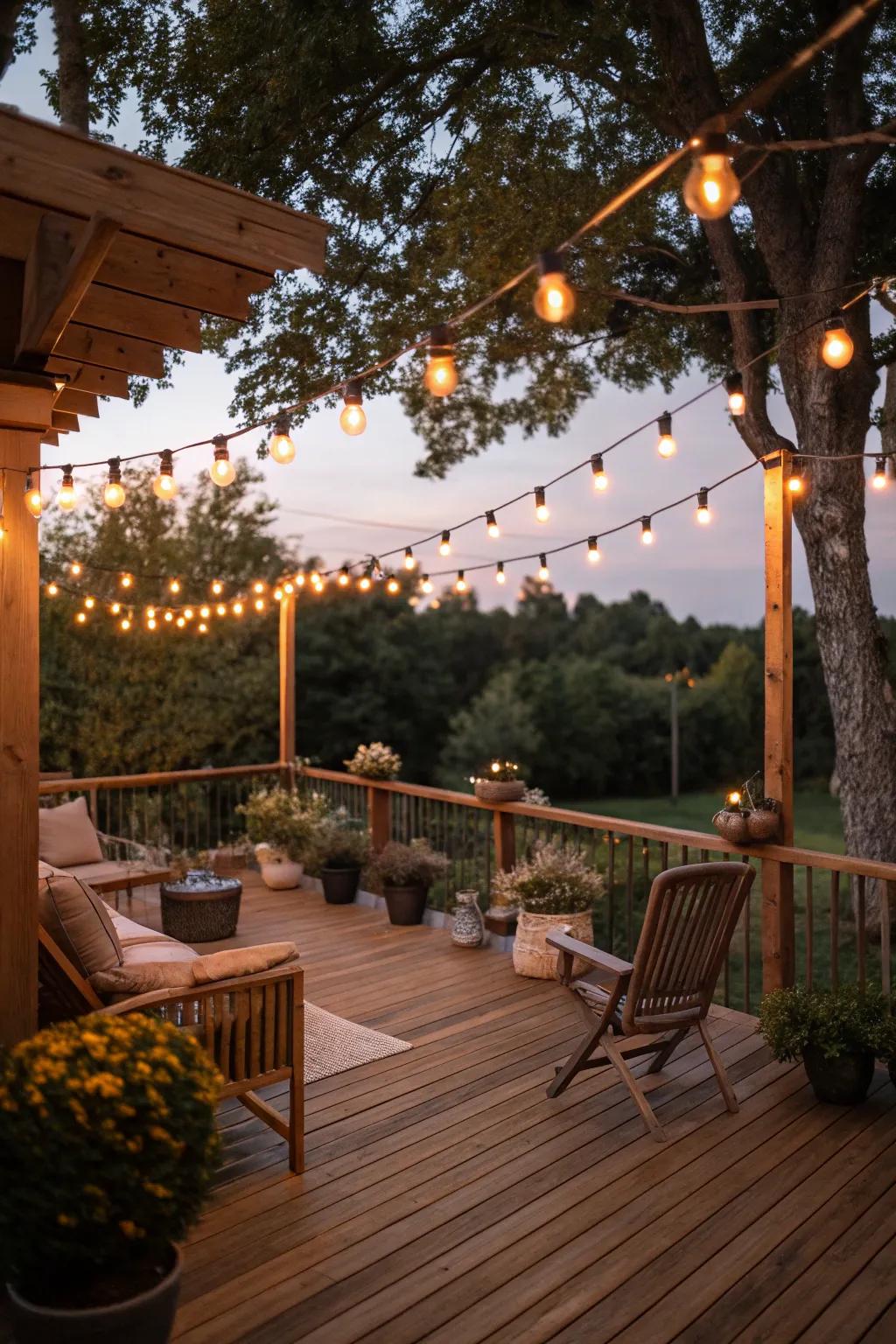 Edison bulbs and wood create a warm, rustic charm.