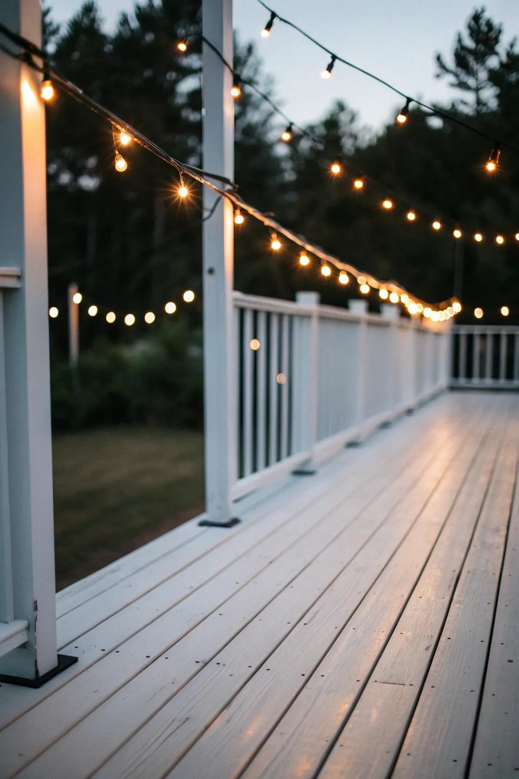 Minimalist string lights accent key areas with elegance.