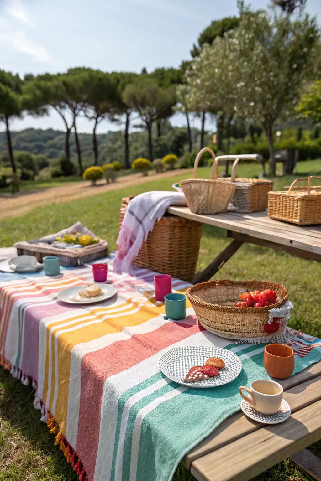 Turkish towels add style and color to your picnic table.