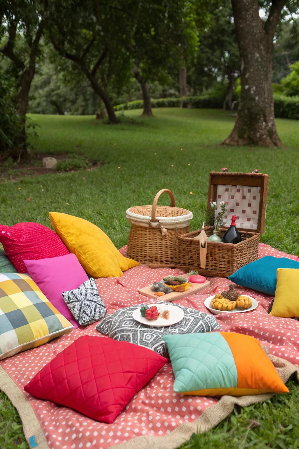 Cushions and pillows add comfort and style to your picnic.