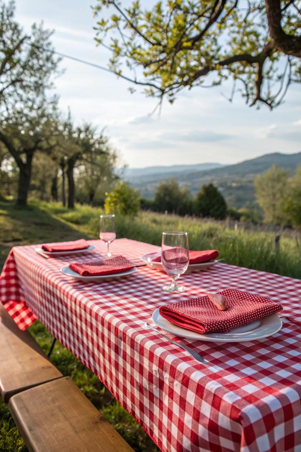 Red gingham brings a classic touch to any picnic.