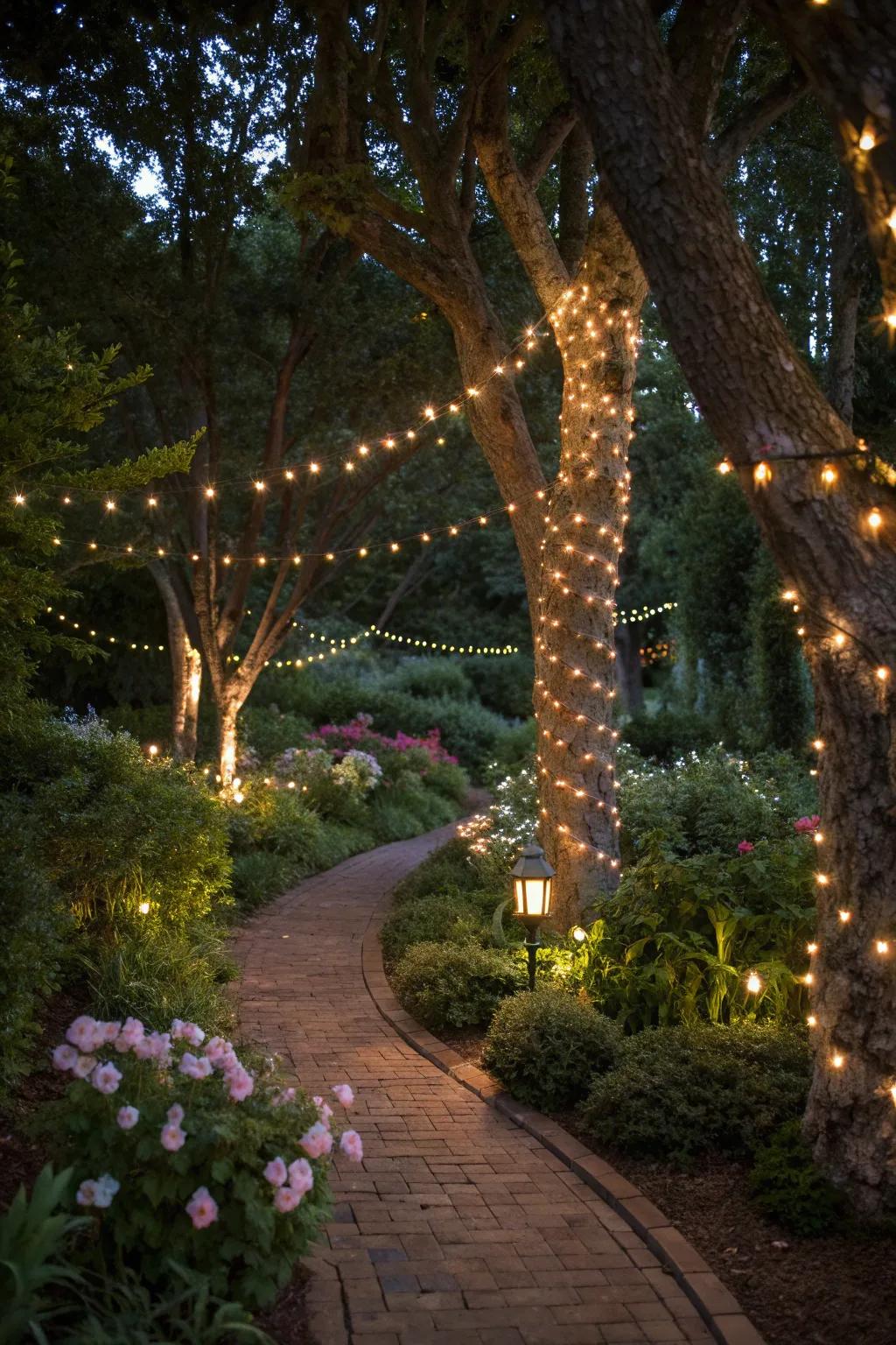 A garden reception becomes a fairytale with strategically placed fairy lights.
