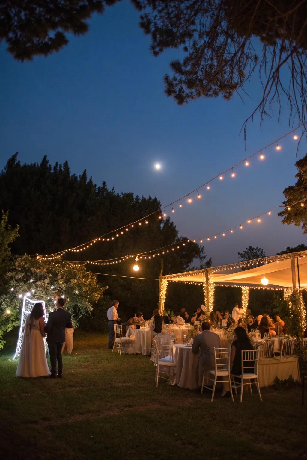 Evenings light up beautifully under a canopy of fairy lights.