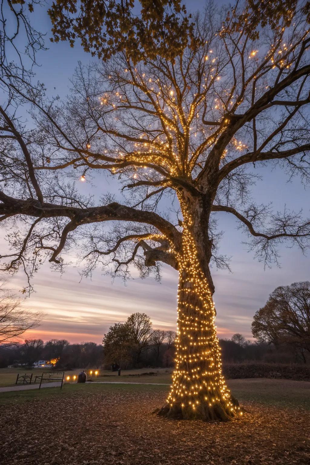 A tree wrapped in lights becomes a stunning focal point.