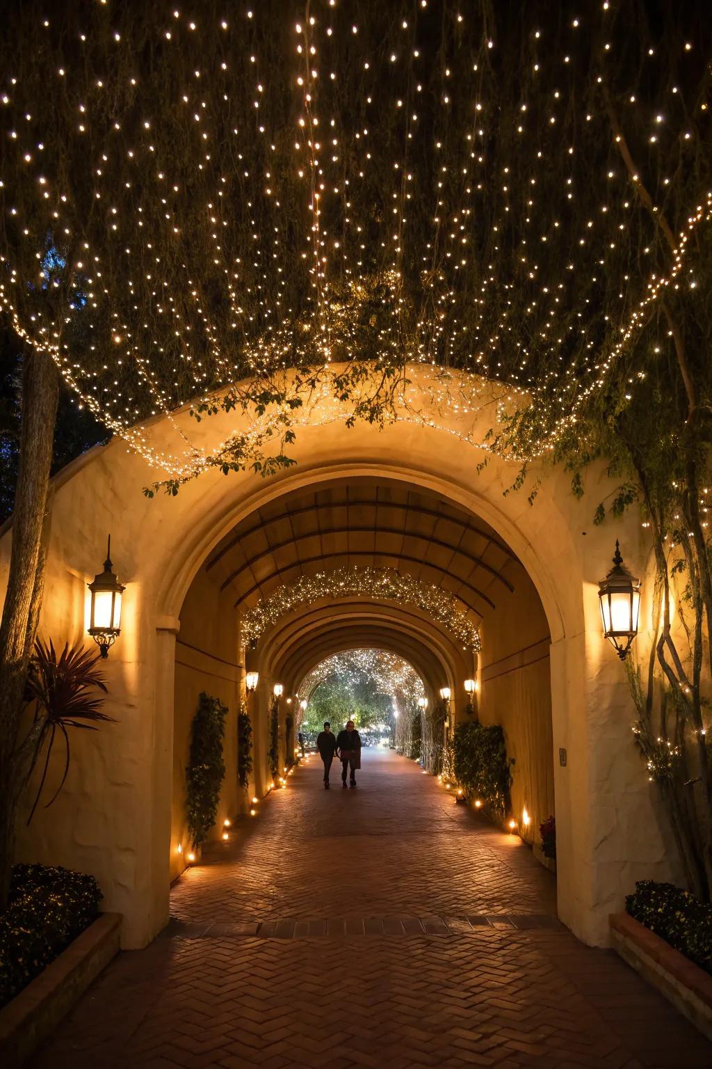 A tunnel of lights welcomes guests with enchantment.
