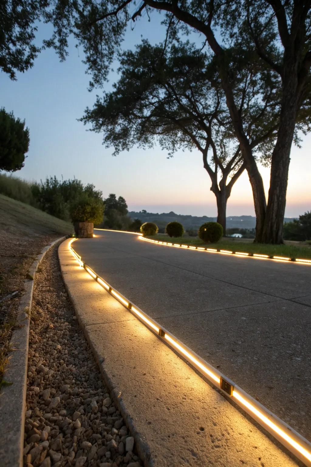 Linear strip lighting adds a sleek, modern edge.