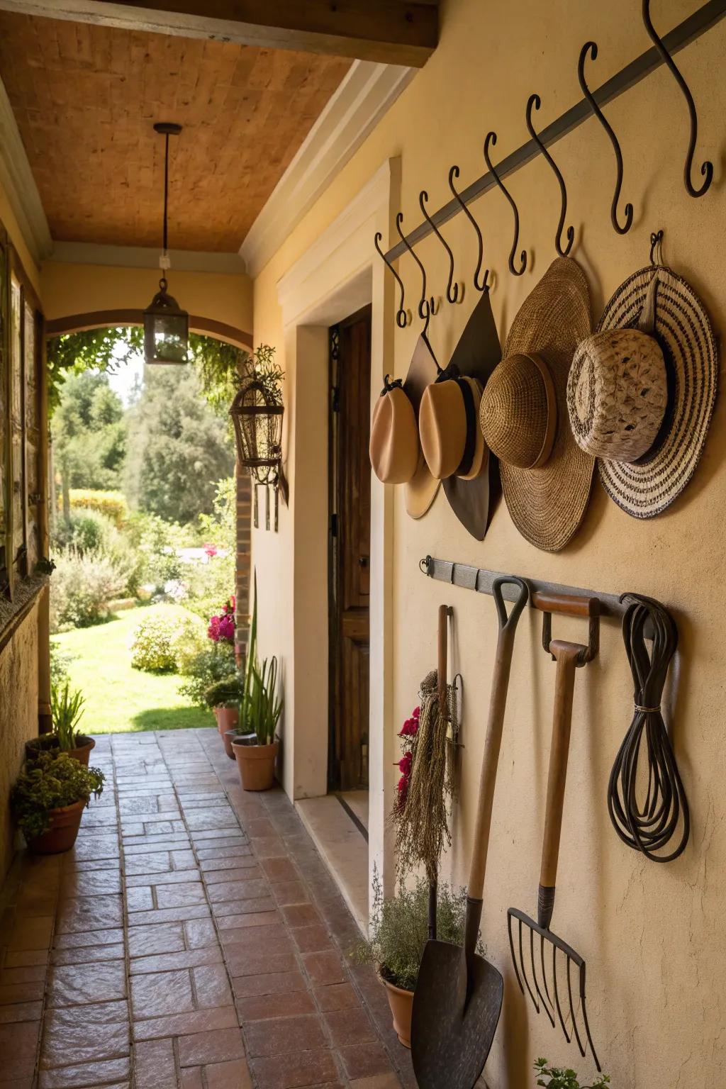 Functional hooks keep essentials within reach.