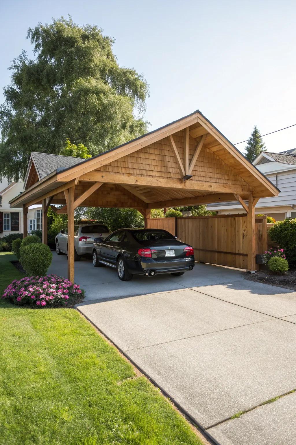 Timeless elegance with a classic gable roof carport.
