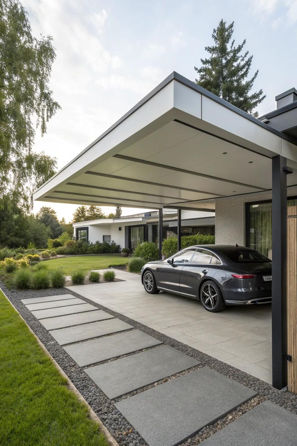Sleek and chic flat roof carport for modern homes.