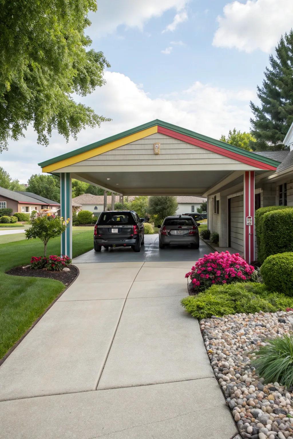 Brighten your day with colorful carport trim.