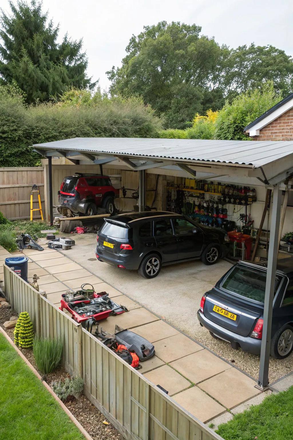 Create and park with a workshop carport.