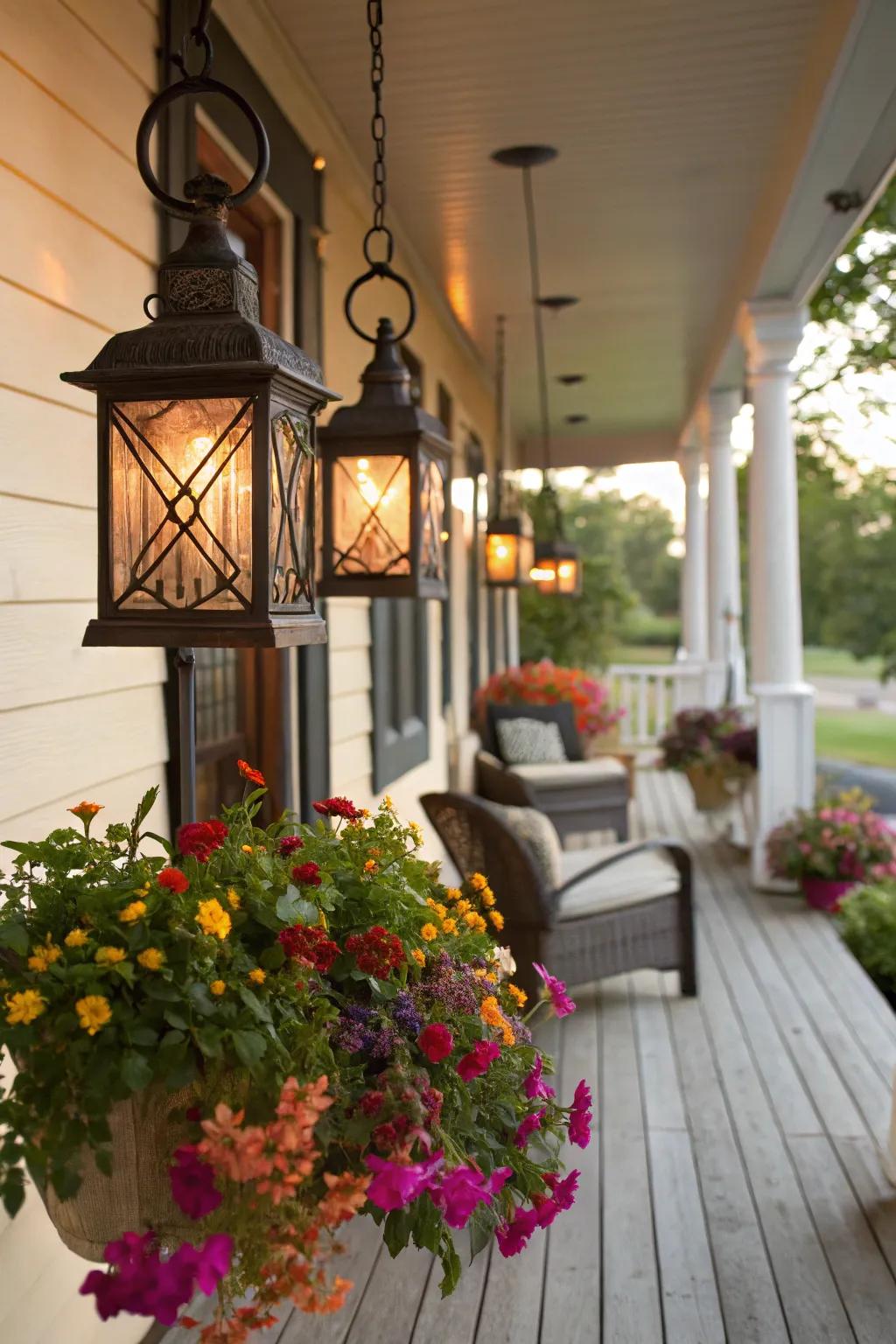 Greet your guests with lanterns and floral flair.