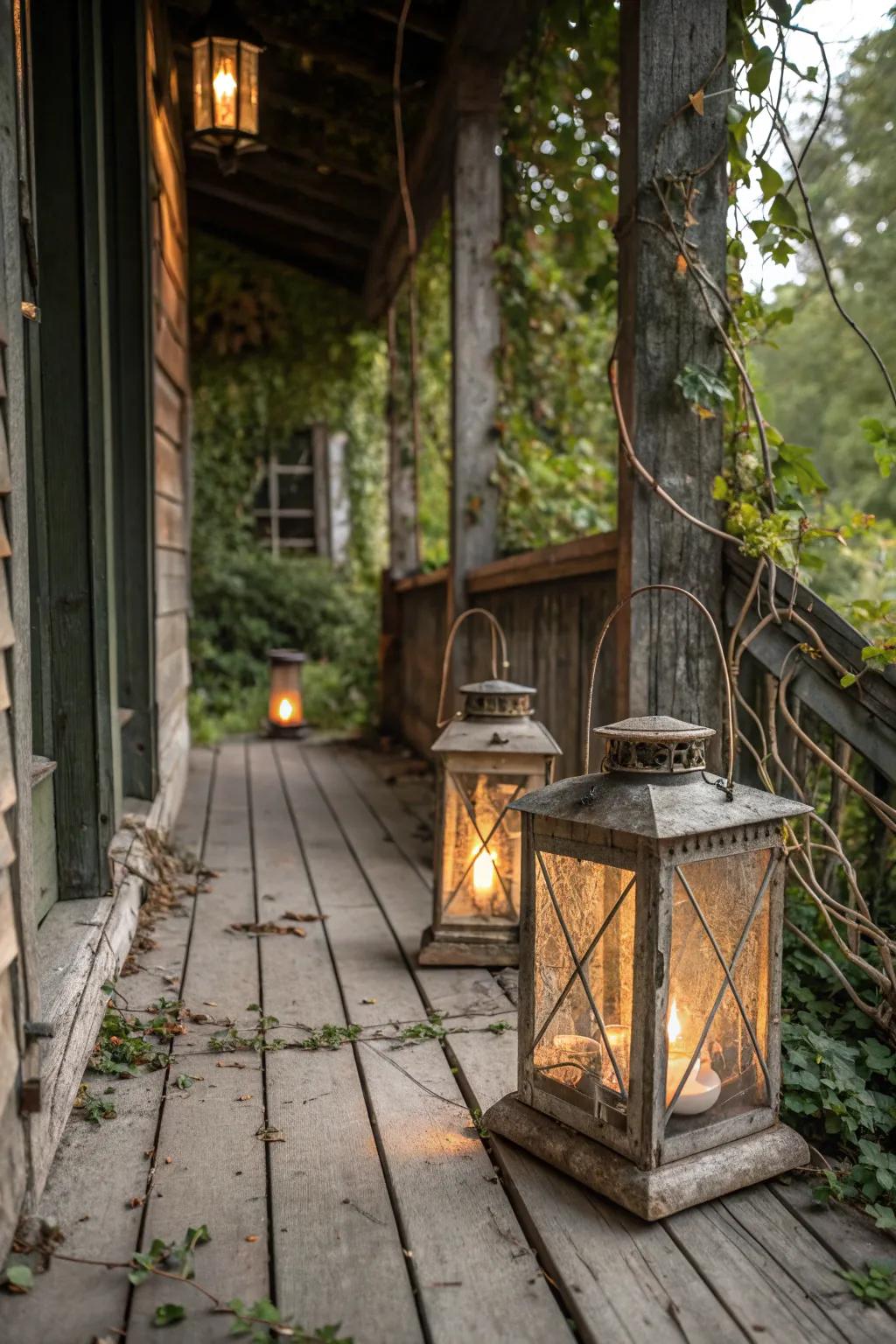 Add rustic charm with vintage-style lanterns.