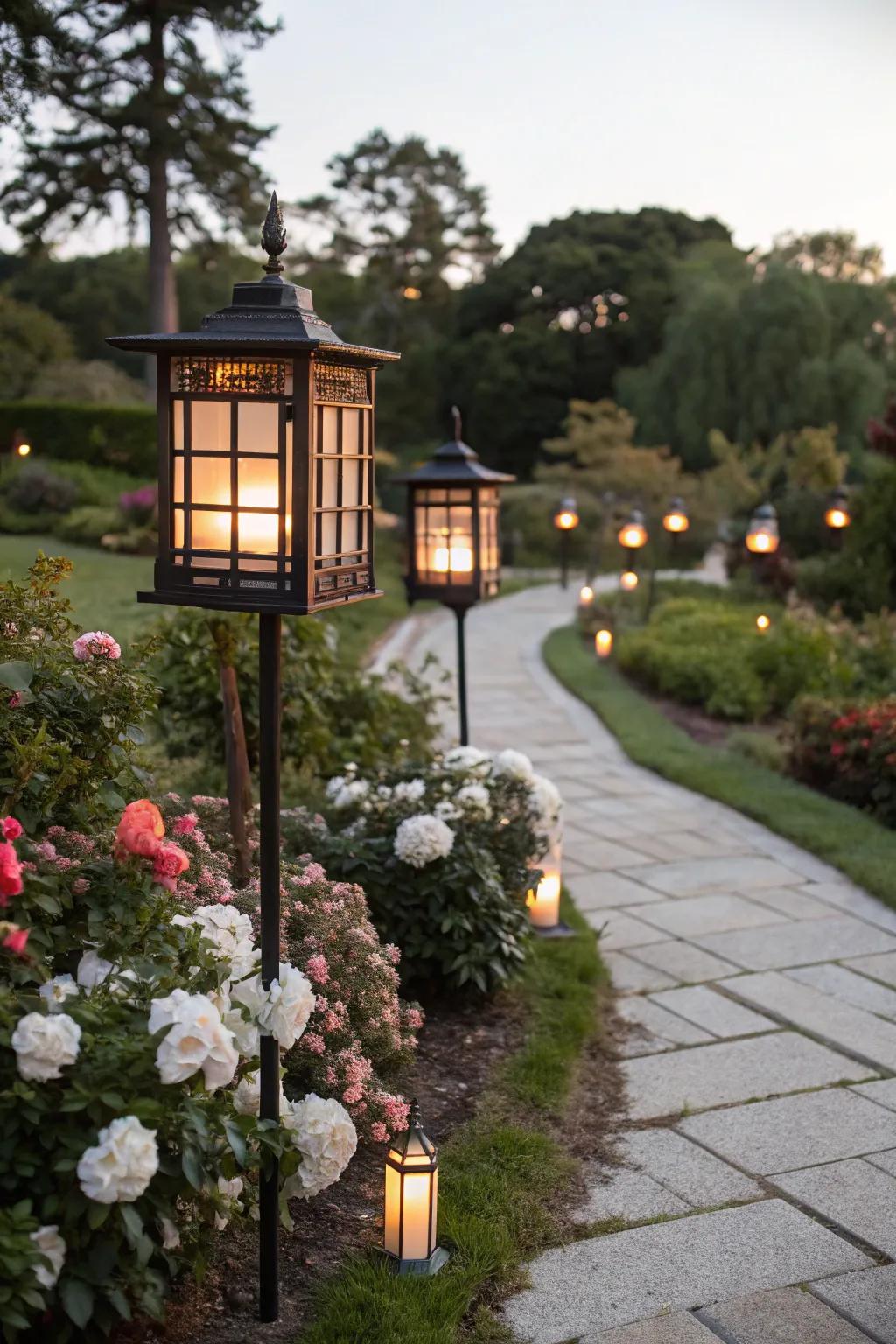 Create drama with elevated lantern displays.