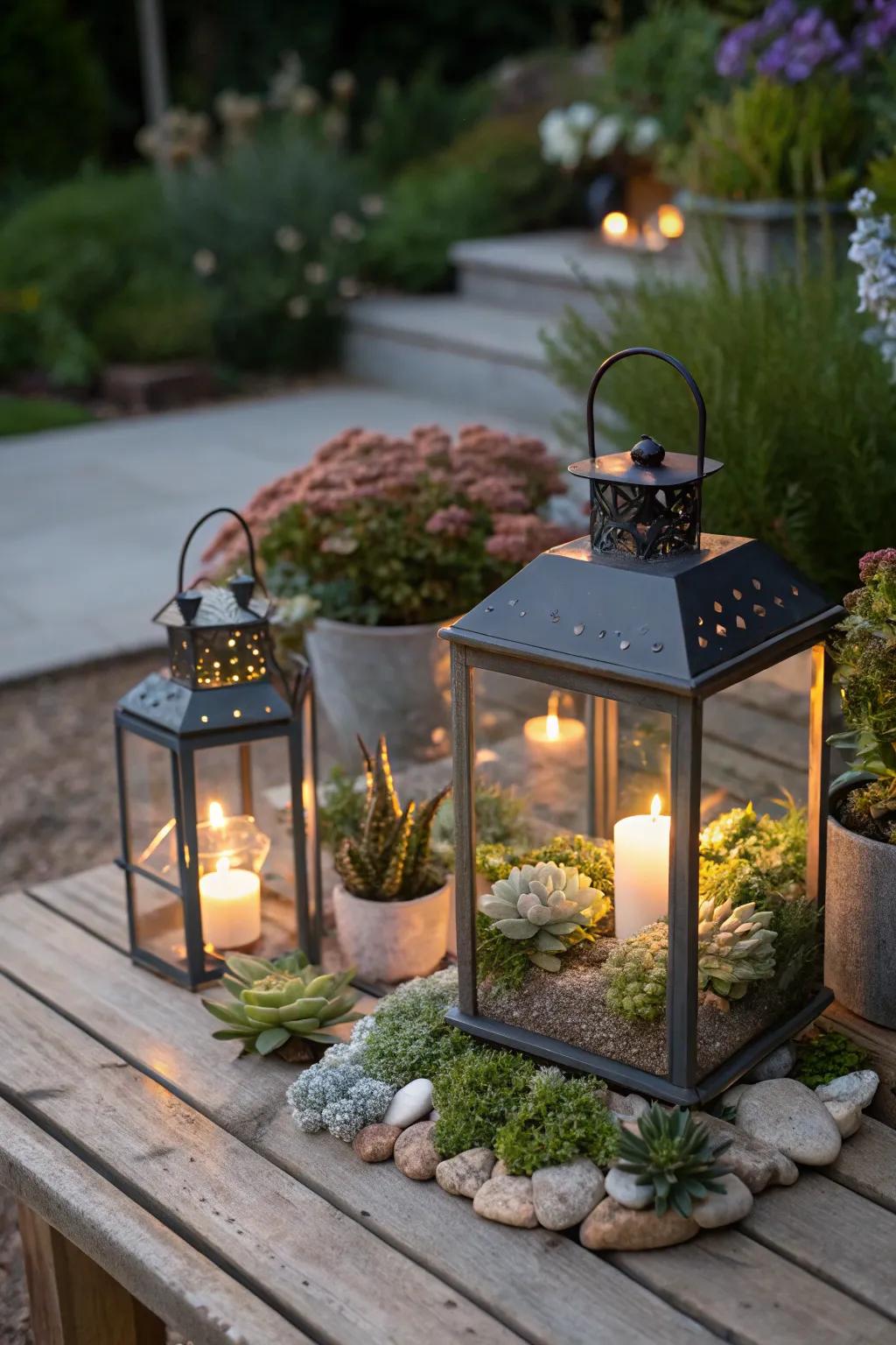 Bring greenery indoors with succulent-filled lanterns.