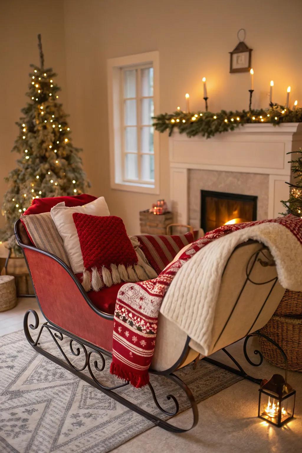 Cozy layers add warmth to a sleigh.