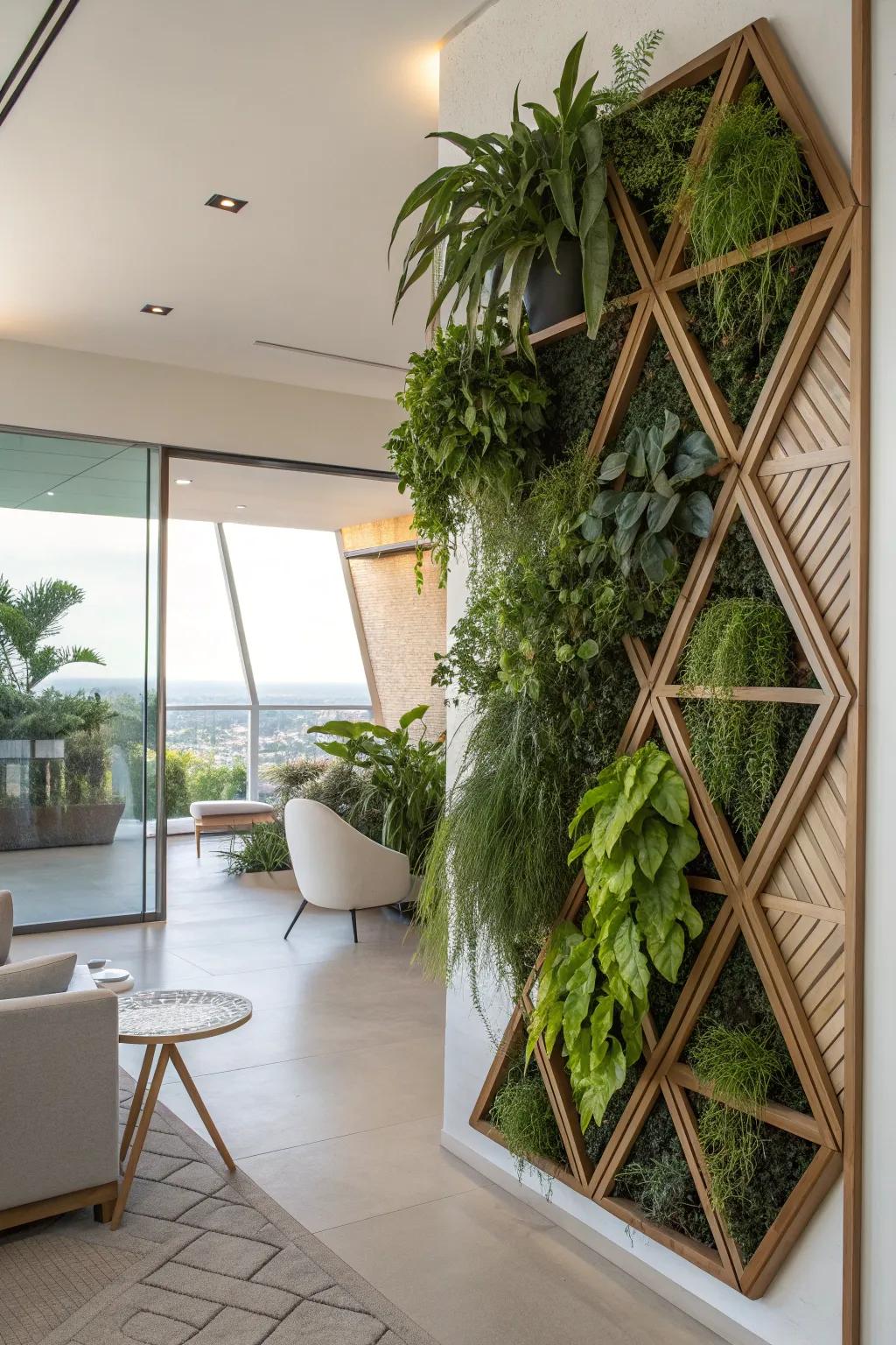 Geometric designs combine modern style with greenery.