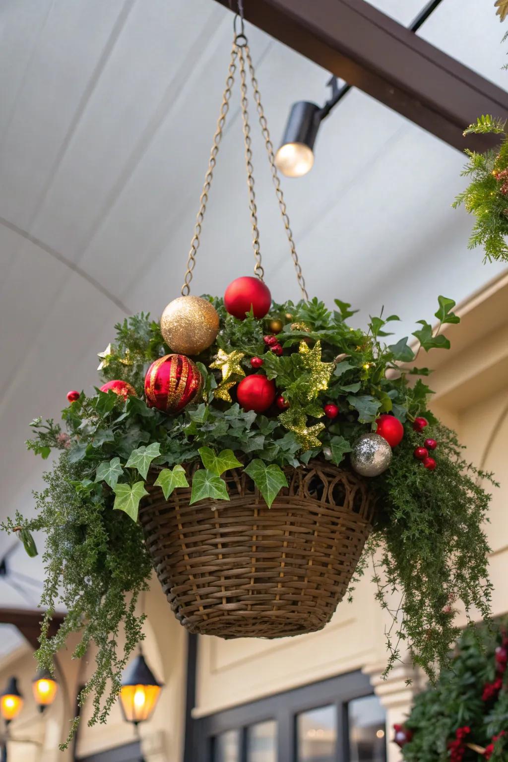 Ornaments bring a pop of color and cheer to any arrangement.