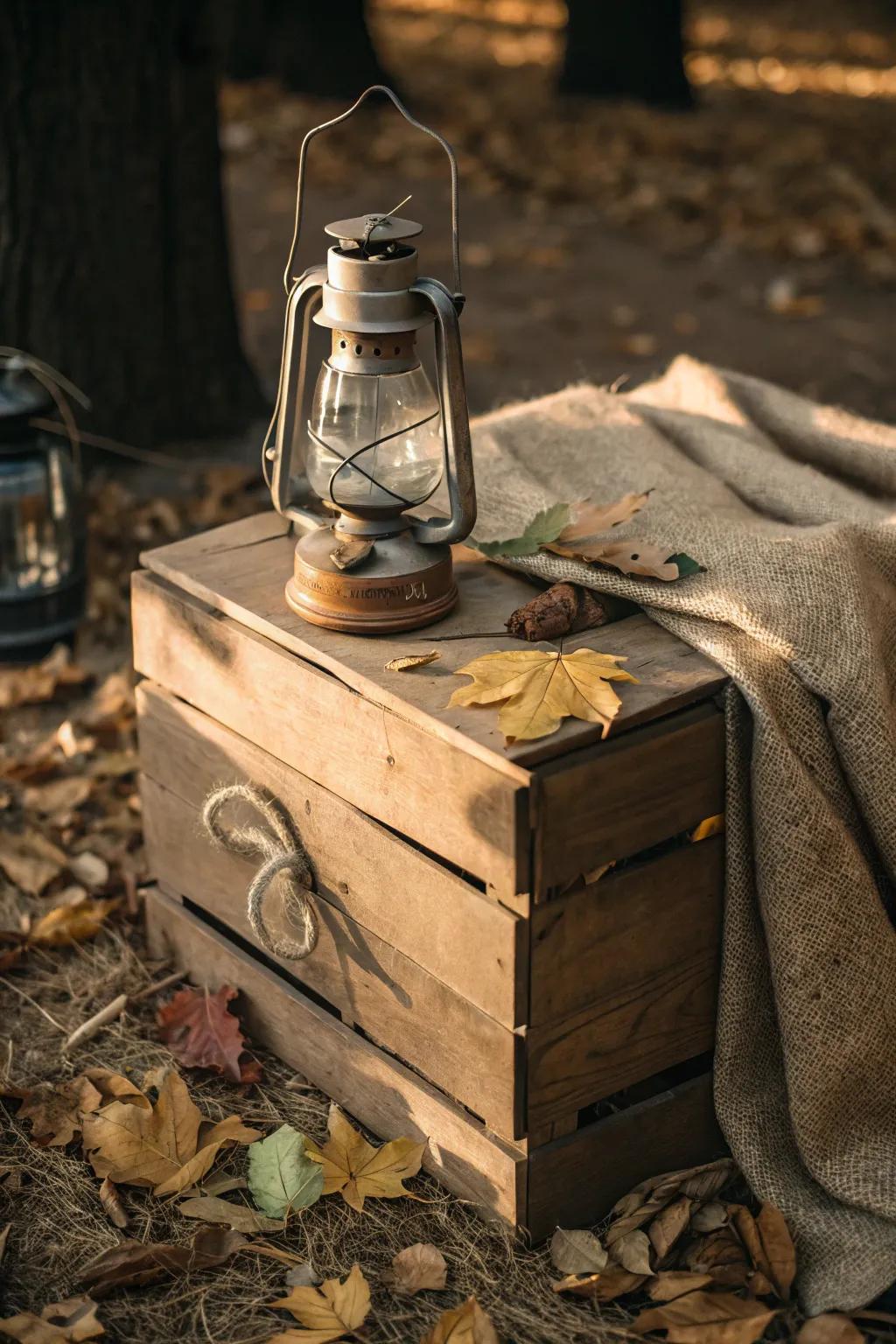 Rustic elements enhance the cozy appeal of lantern decor.