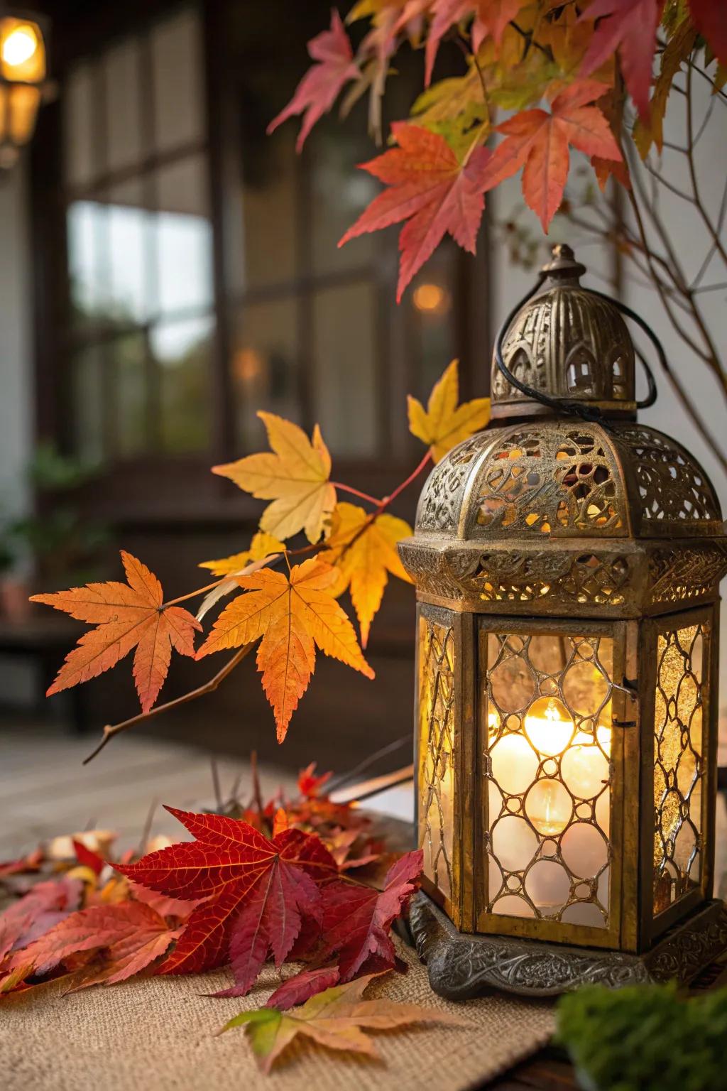 Gold accents add a glamorous twist to lantern decor.