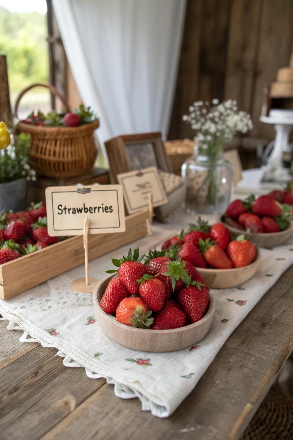 Strawberries with charming handmade signage