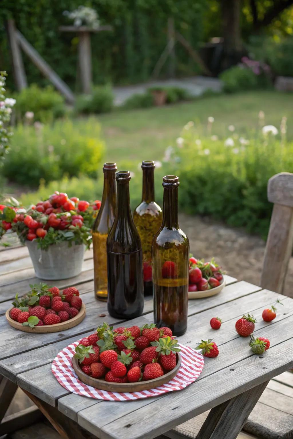 Strawberries with an eclectic wine bottle twist