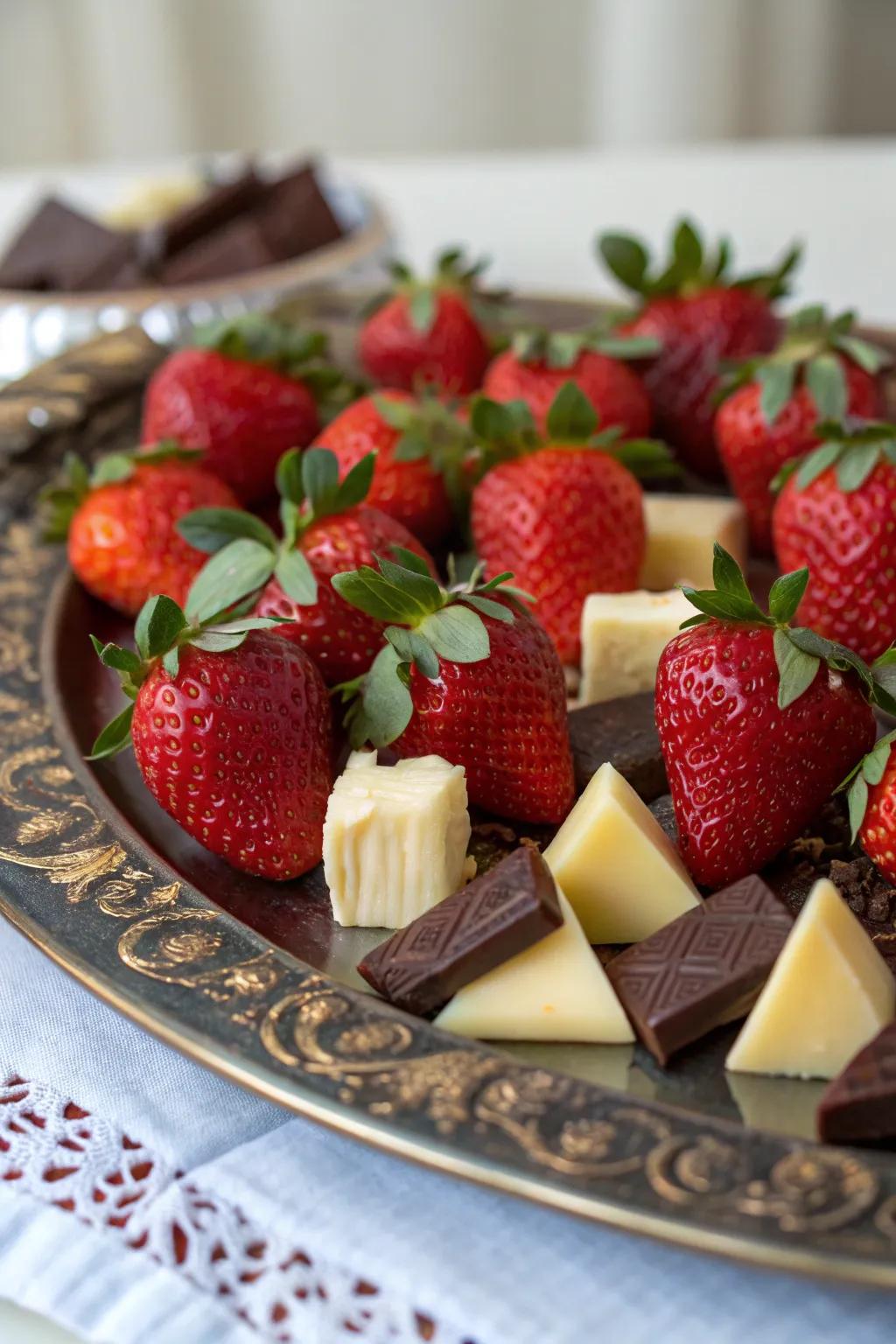 Decadent culinary strawberry display