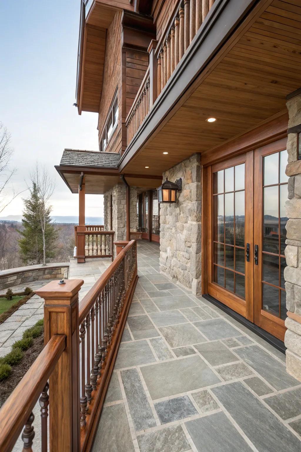 Natural materials bring warmth and texture to a balcony.