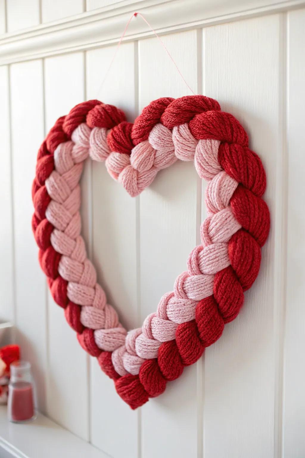 Minimalist and cozy with a yarn-wrapped heart wreath.