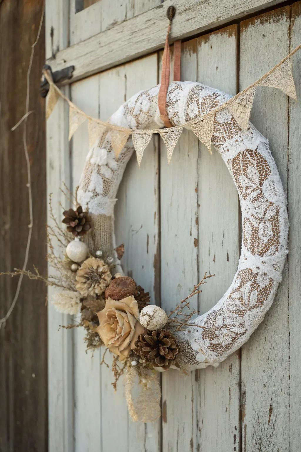 Embrace old-world charm with a vintage lace wreath.