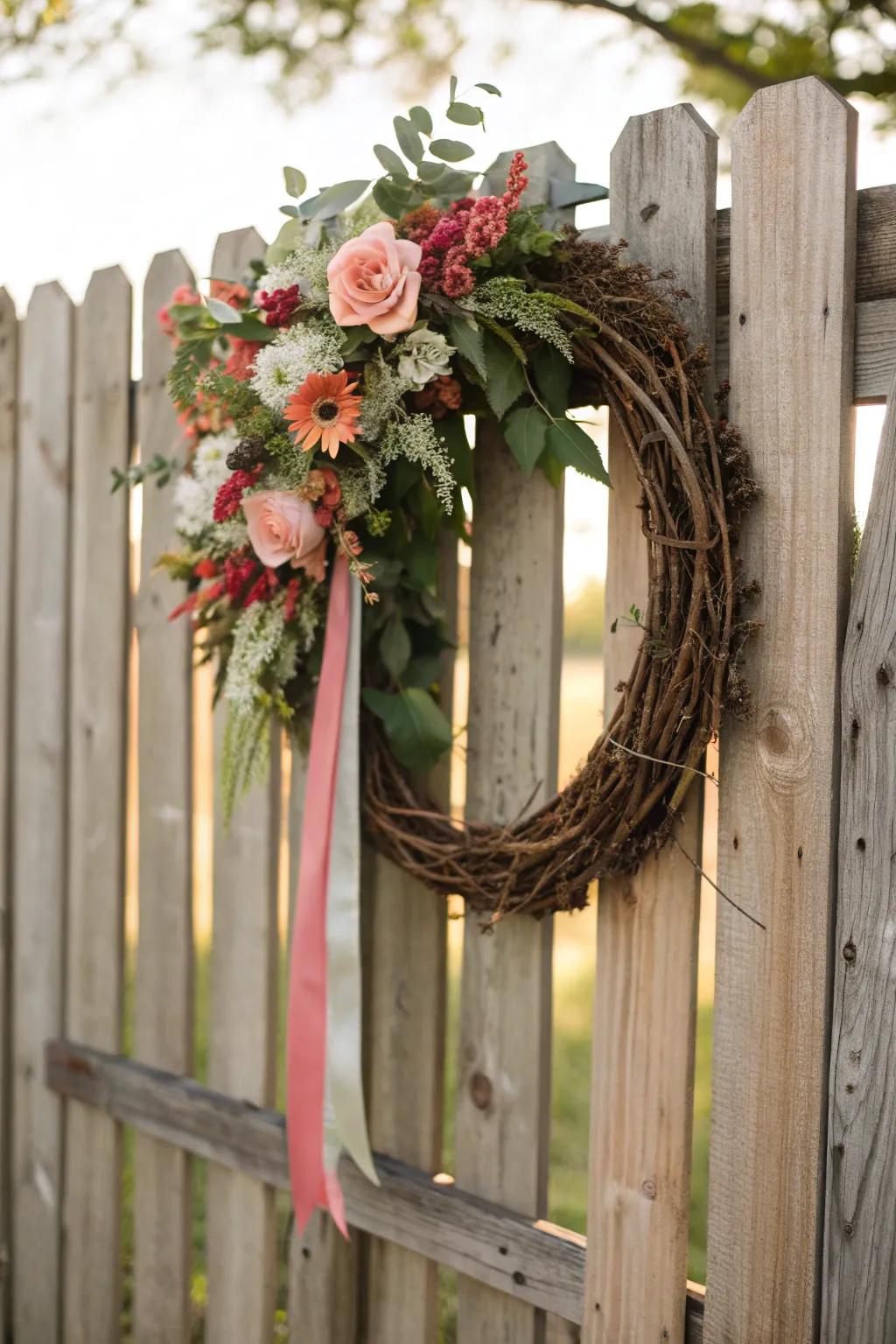 Classic elegance with a grapevine and faux flower wreath.