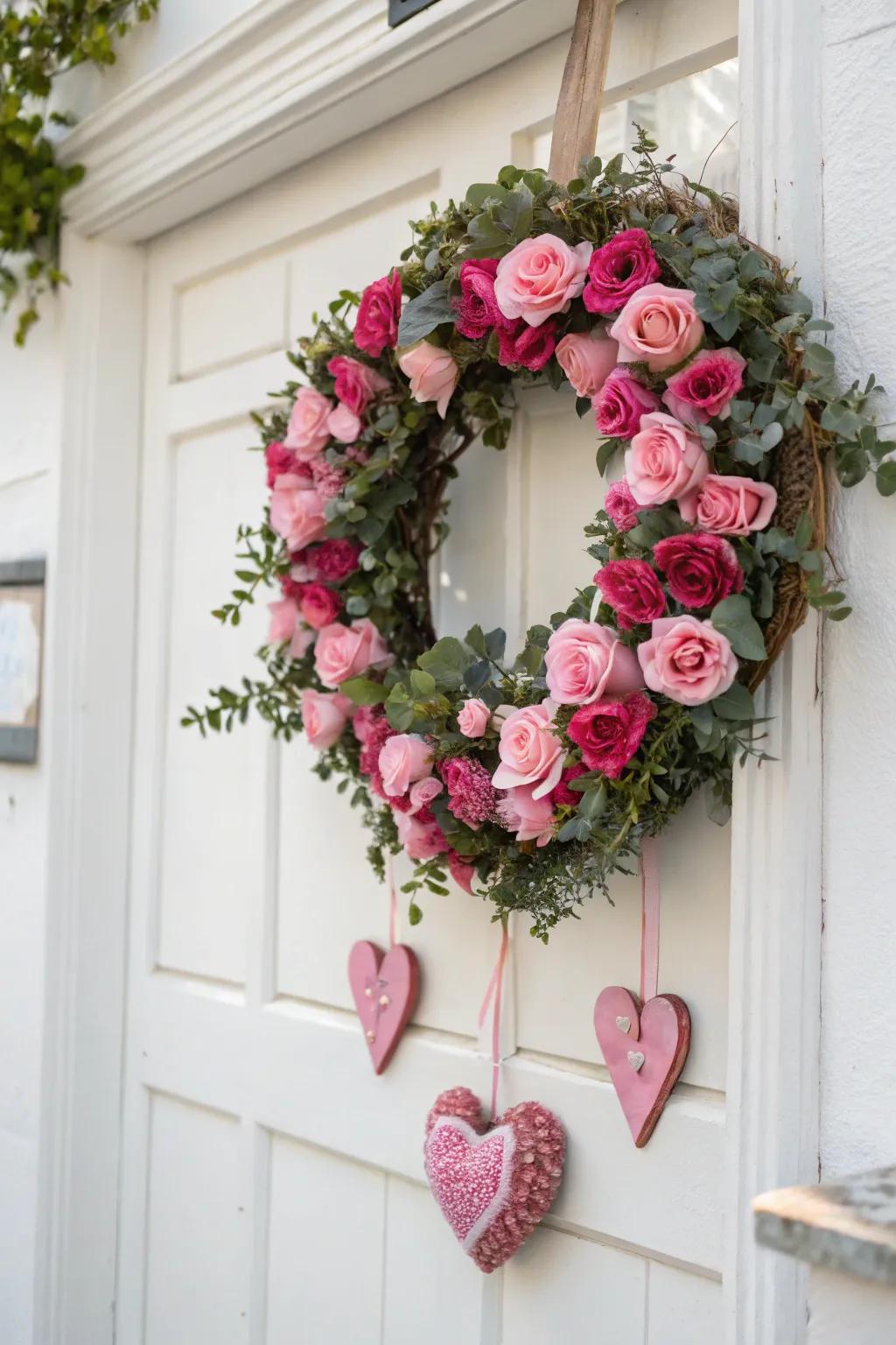 Romantic elegance with a pink rose wreath.