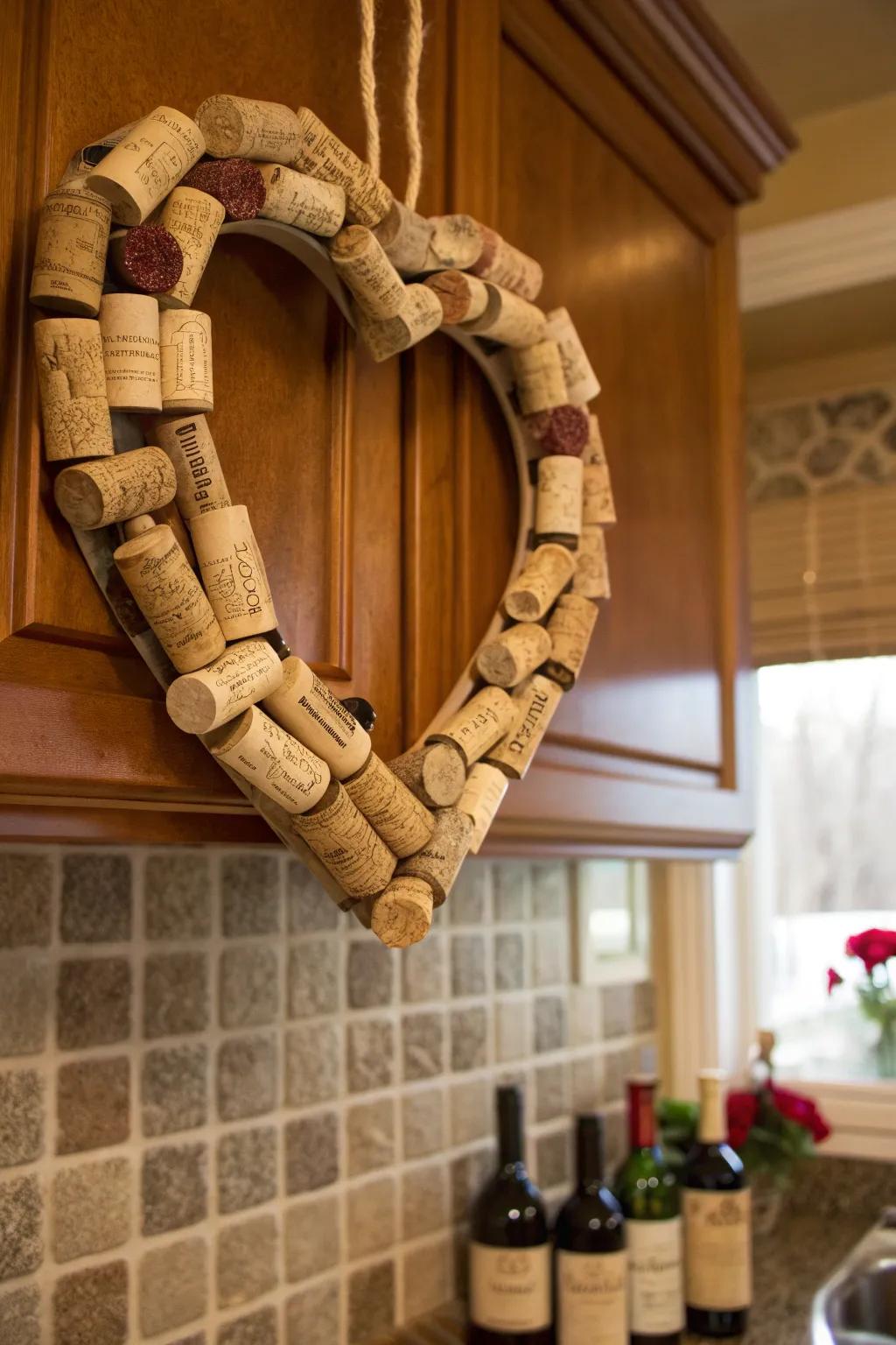 Rustic and unique with a wine cork heart wreath.