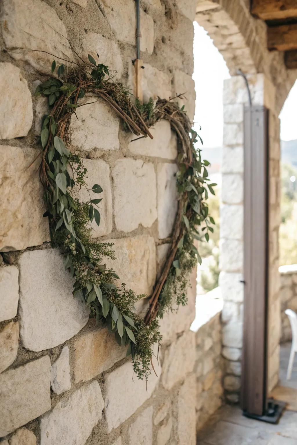 Natural and elegant with a branch heart wreath.