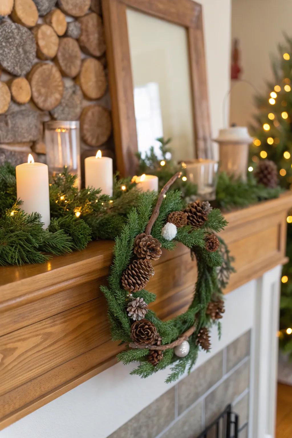 Pinecone-adorned mini wreath offering a festive natural decor option.