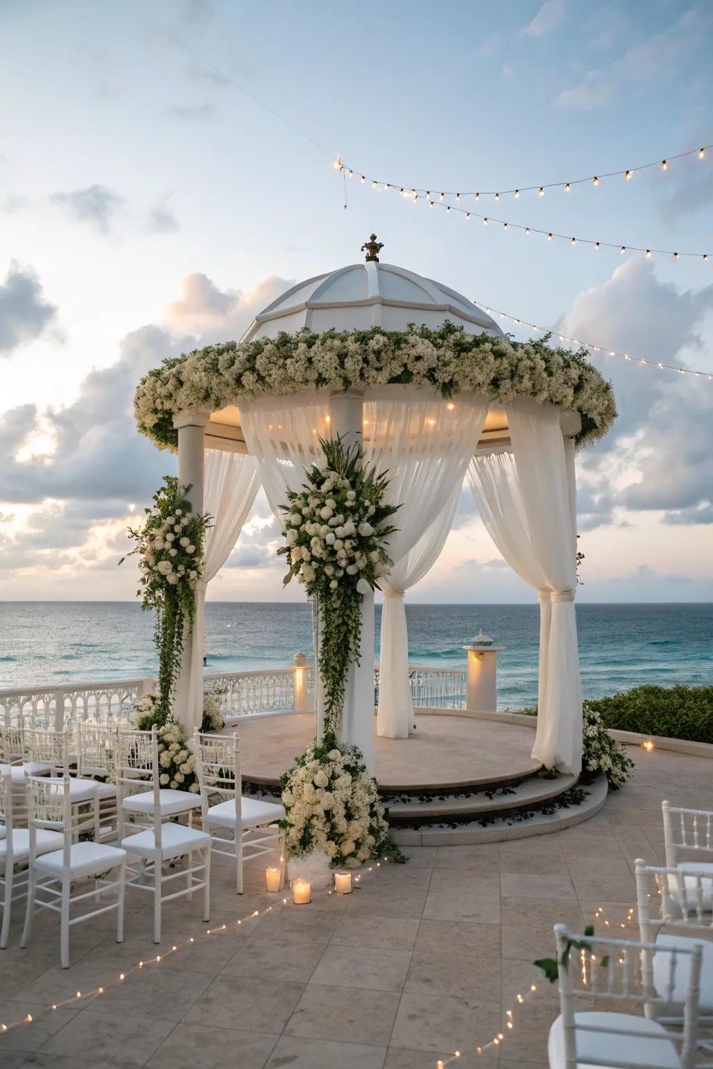 Romantic oceanfront gazebo for wedding vows.