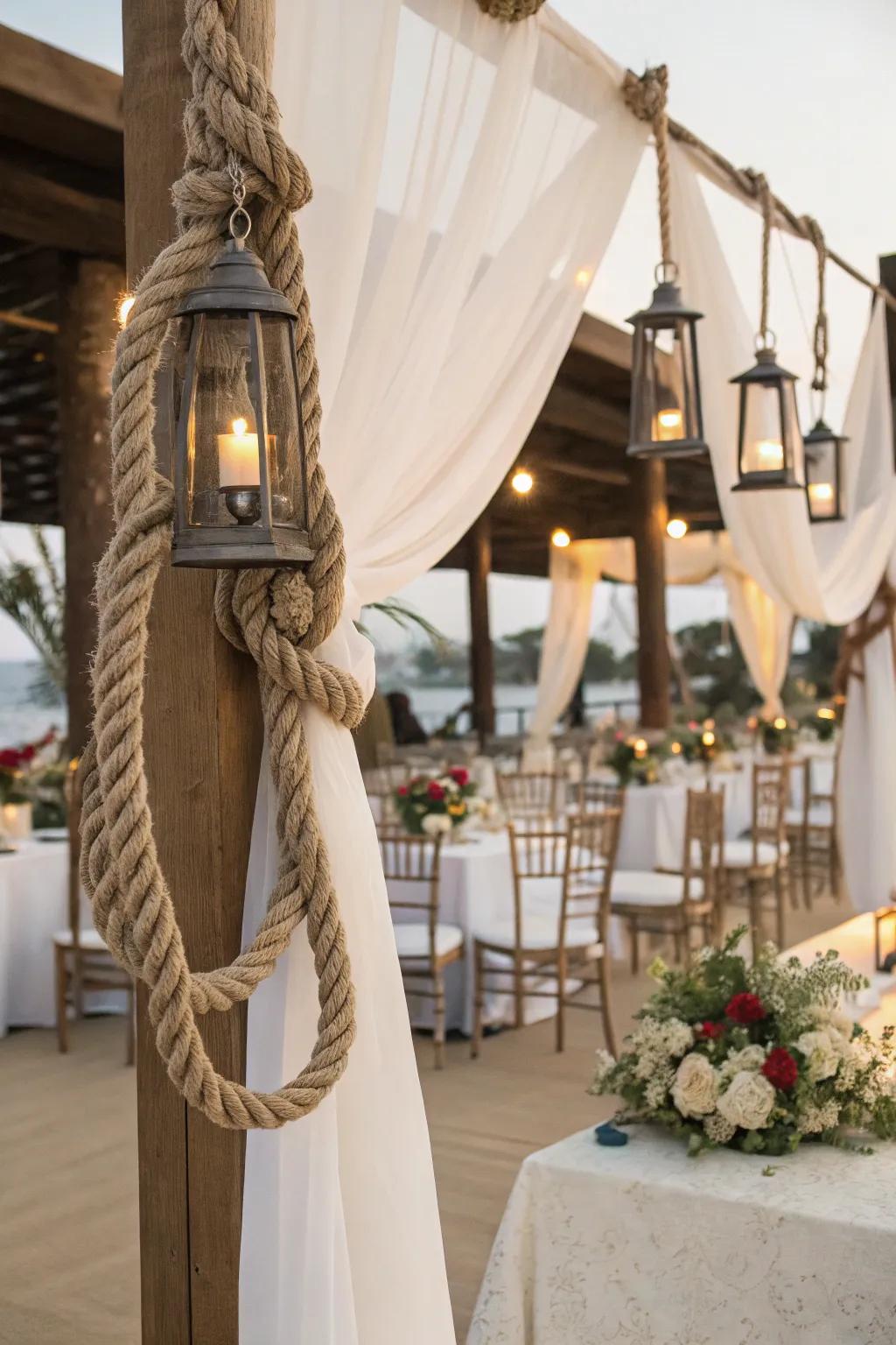 Elegant nautical rope decor for weddings.