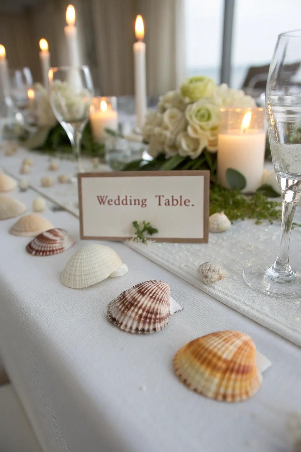 Seashells as personalized place cards.