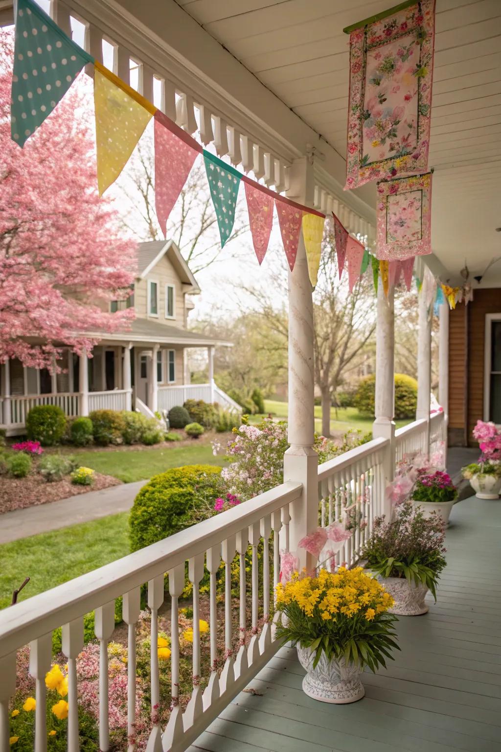 Garlands and banners add a festive flair to the outdoor space.