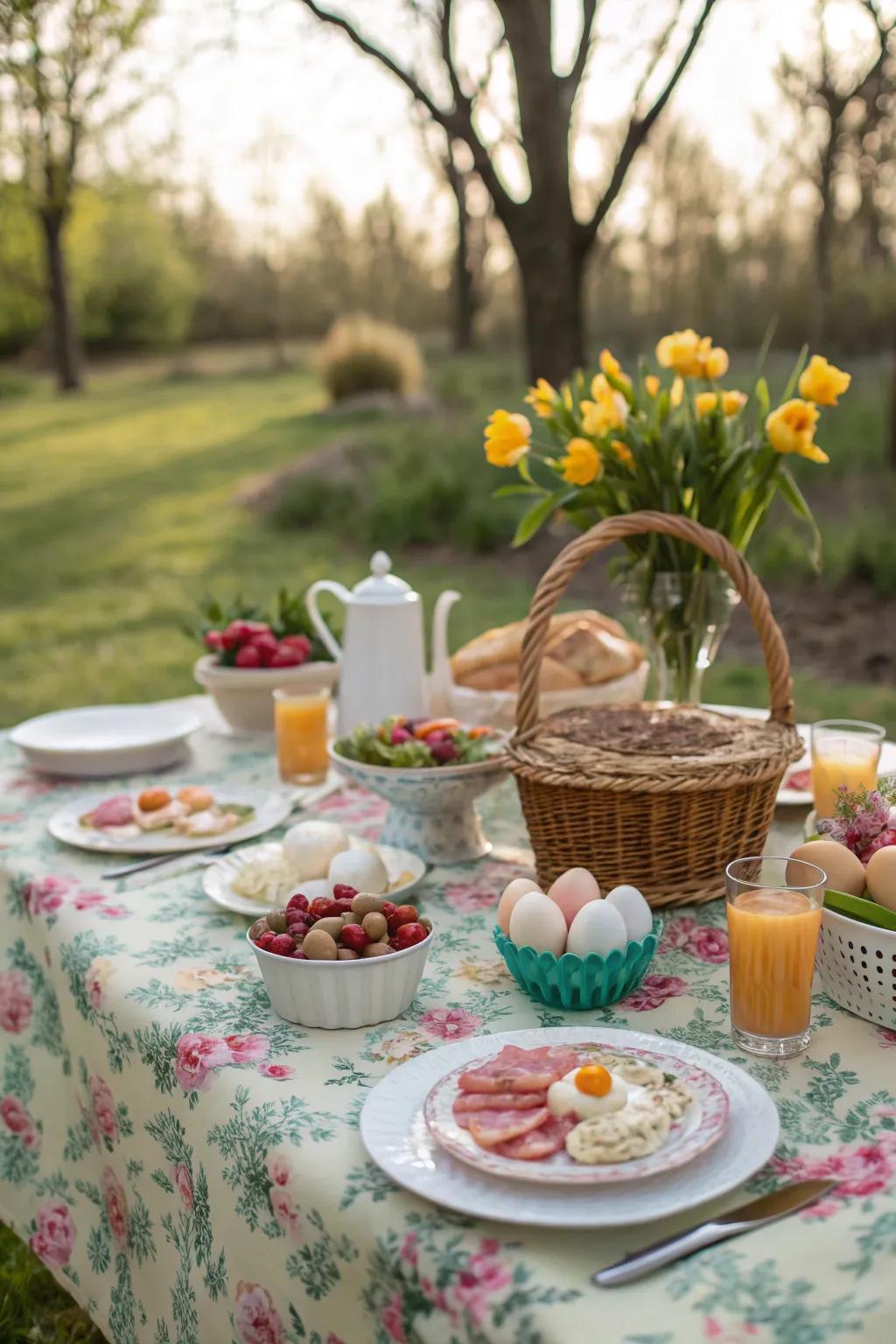 A floral table runner enhances any Easter brunch.