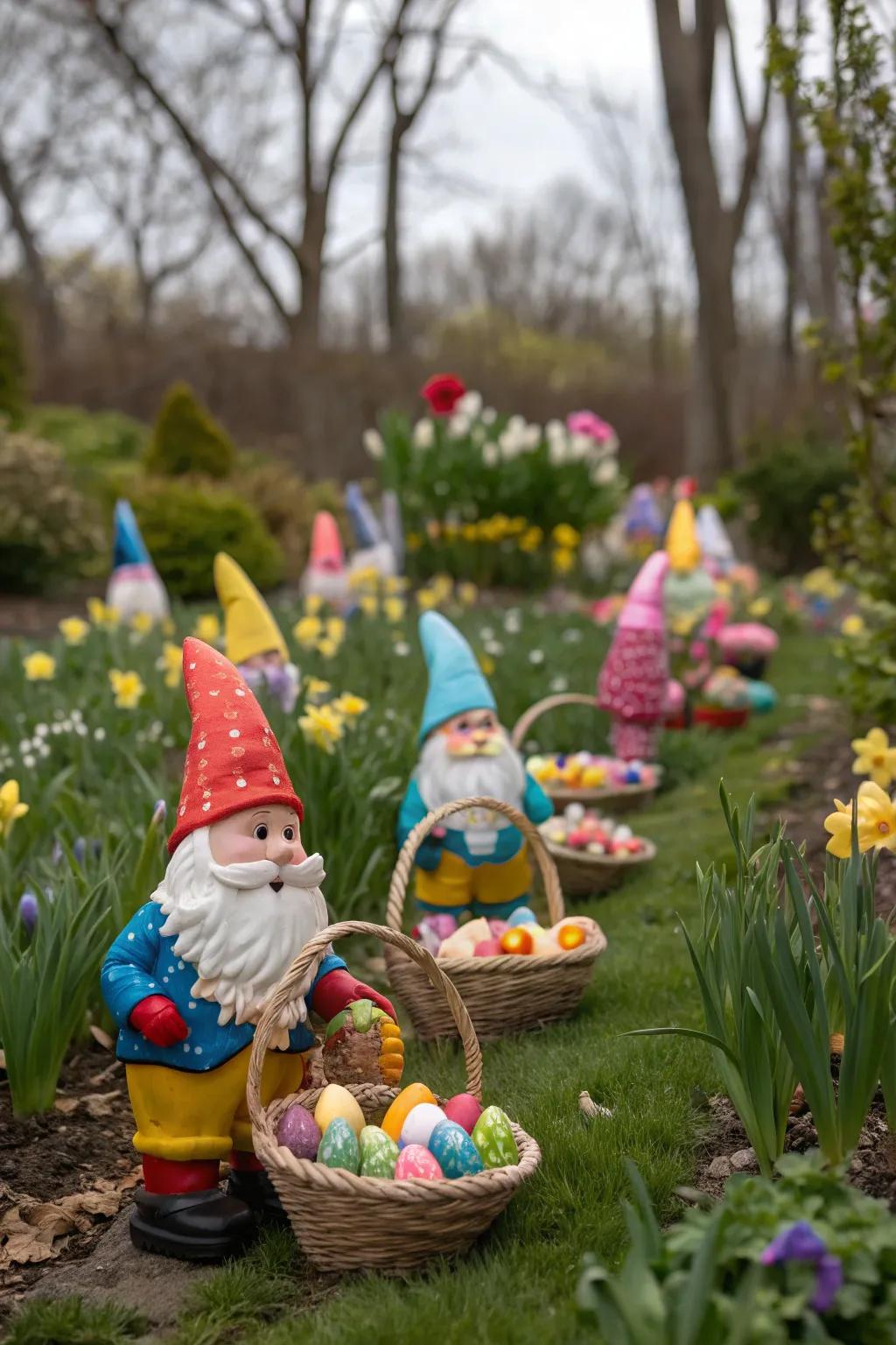 Easter-themed gnomes add whimsy and charm.