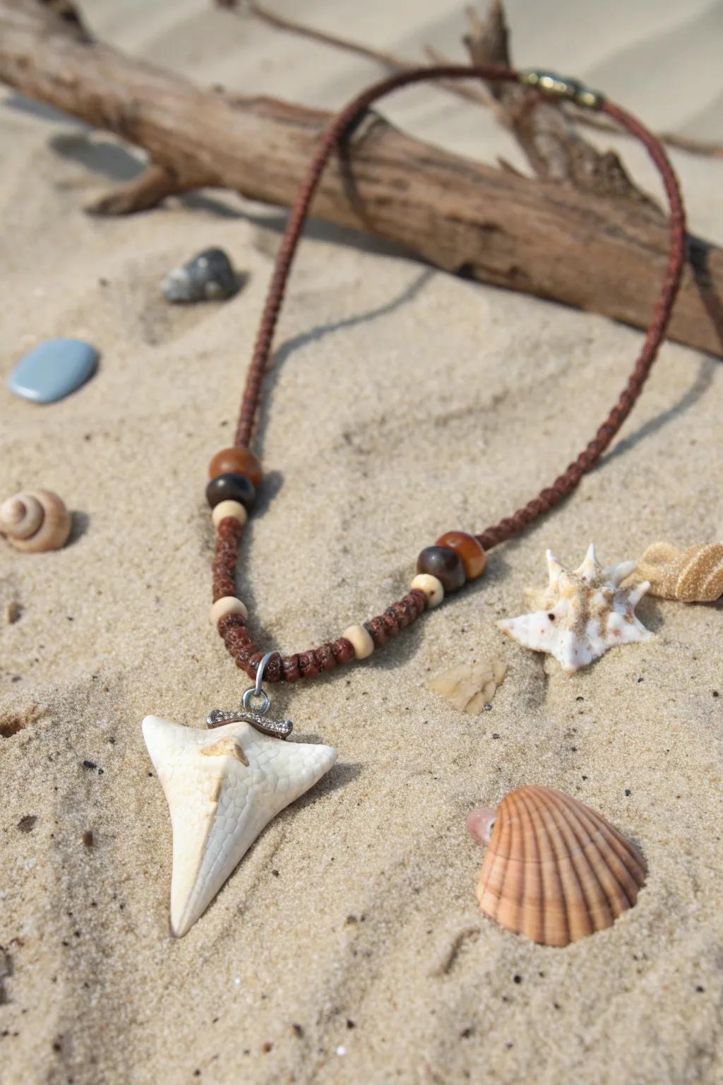 A handcrafted shark tooth necklace that embodies coastal elegance.