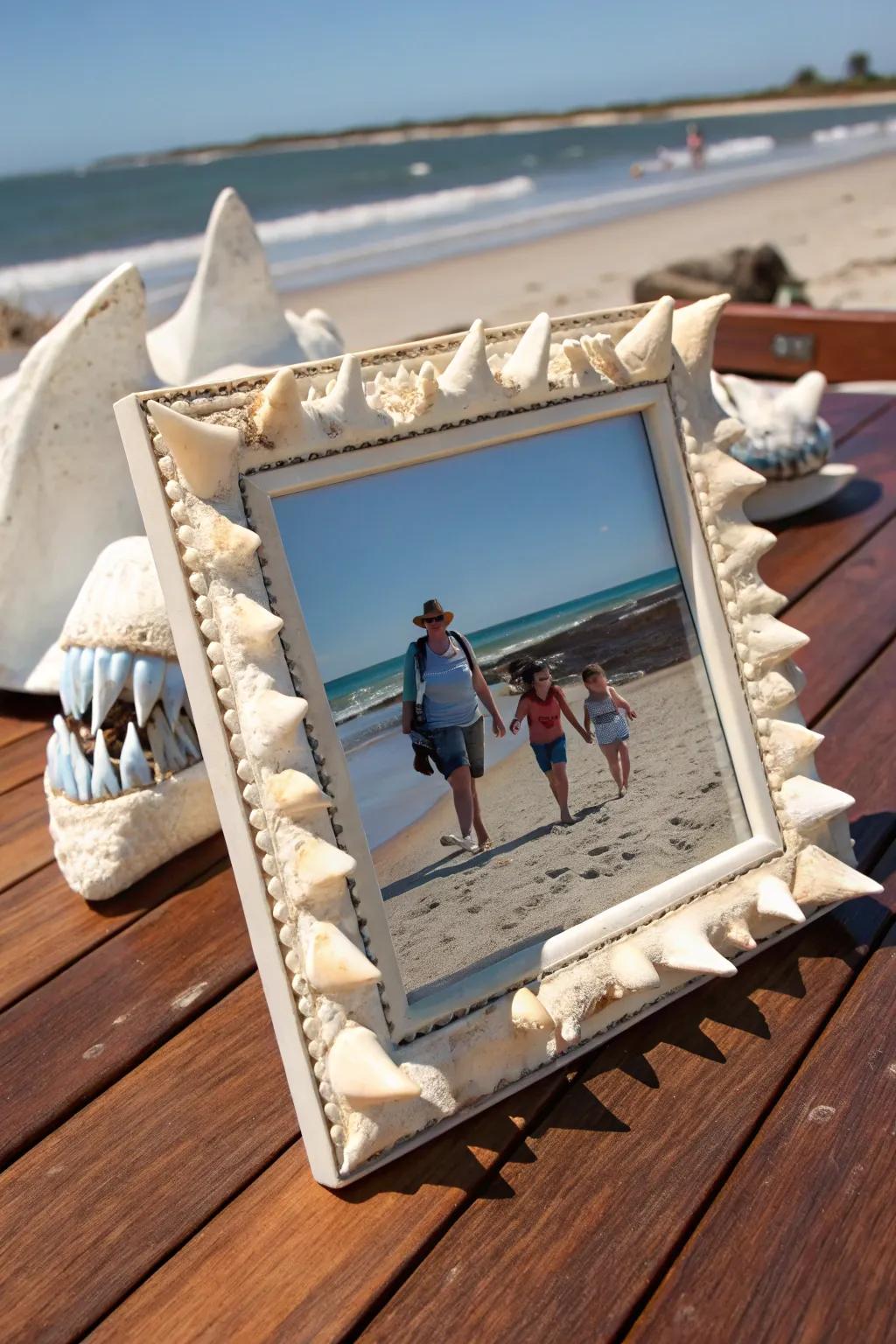 A picture frame that frames your beach memories with ocean treasures.