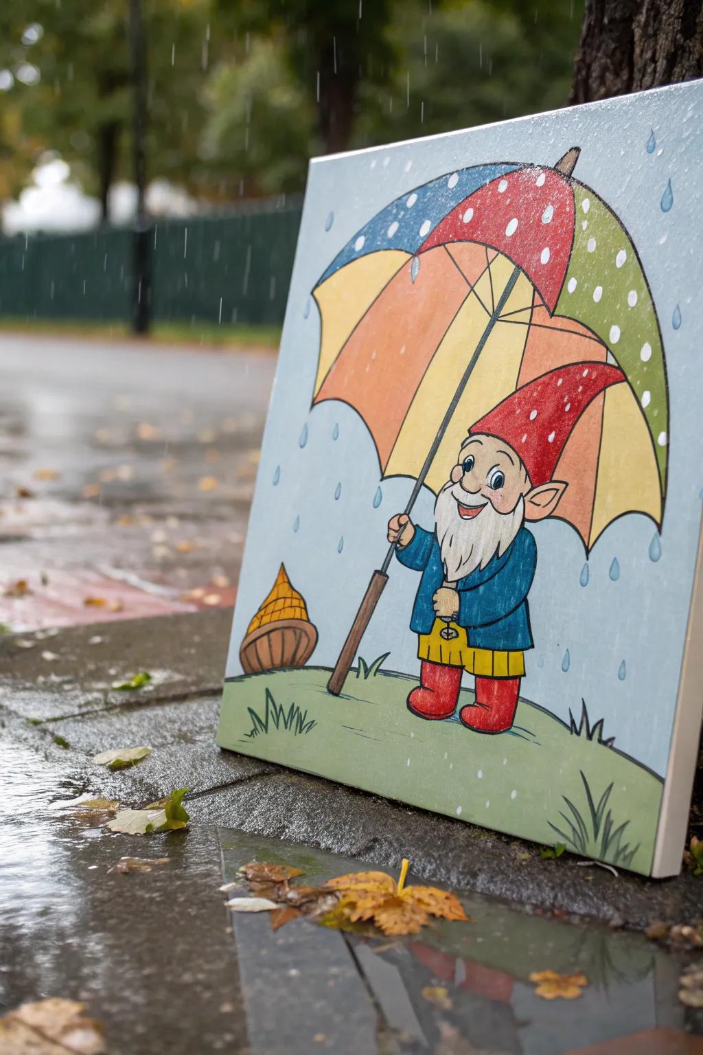 A gnome in the rain brings whimsy to any indoor space.
