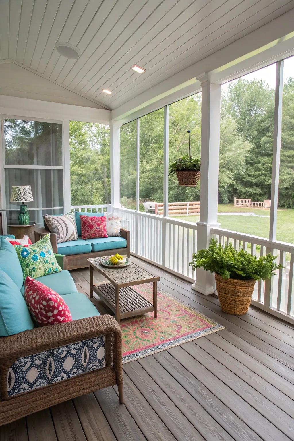 Vinyl plank flooring combines style with practicality for your porch.
