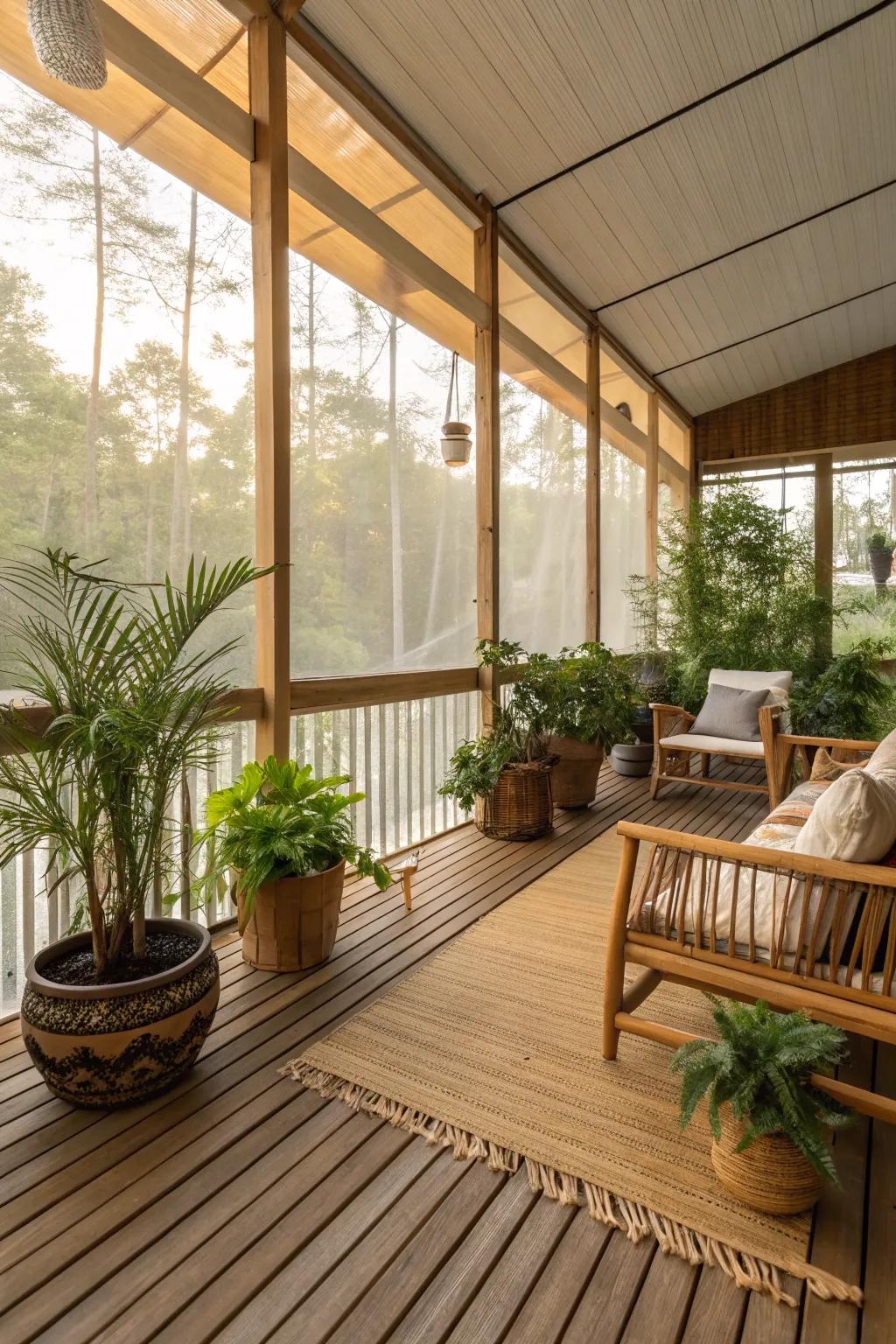Bamboo flooring is a sustainable and stylish option for your porch.