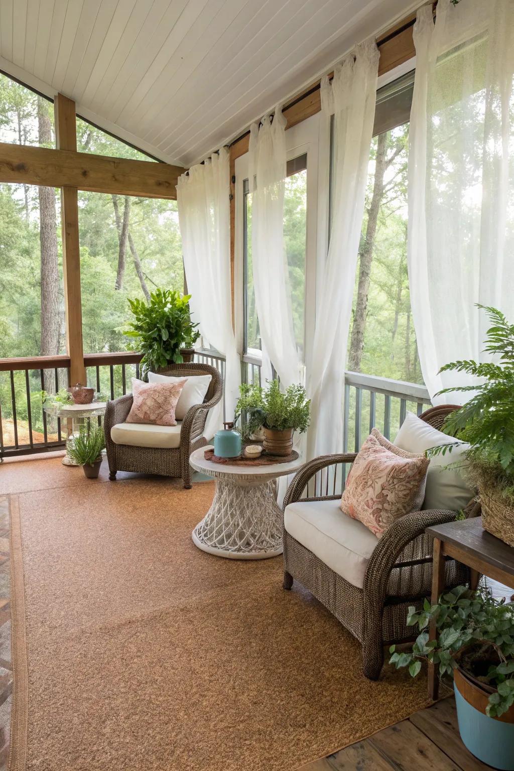 Cork flooring provides warmth and comfort to your screened porch.