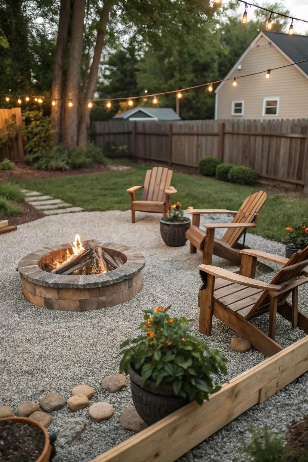Gravel offers a laid-back and practical flooring option for fire pits.